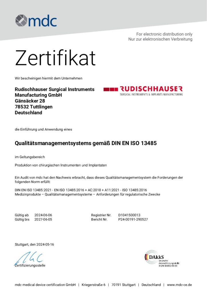 Zertifikat DIN EN ISO 13485 DE